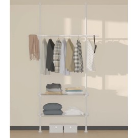 Nicecho Free Standing Floor to Ceiling Max 125" H Tension Rod clothes hanging Shoes rack