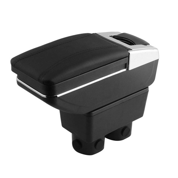 RULLINE Car Armrest Console Storage Box Rotatable Black Leather Center