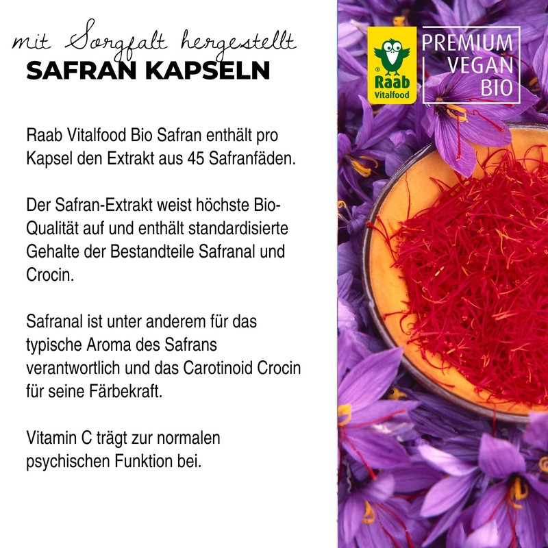 Raab Vitalfood, Organic Saffron 60 Capsules 1x Month Pack 30