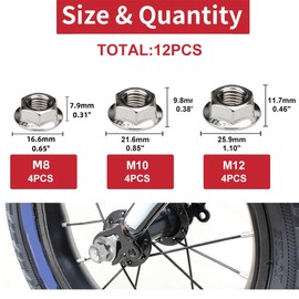 GNHG Pack of 12 Bicycle Axle Rear Wheel, Carbon Steel M8/M10/M12 Bicycle Nuts Front Wheel and Rear Wheel Bicycle Accessories for Front and Rear Mountain Bike Wheel Axle
