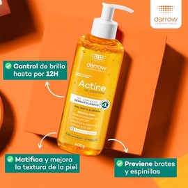 DARROW, Actine Oil Control Gel Limpiador Dermatológico, Piel Mixta a Grasa, Control de Sebo Hasta 12H, 400 g
