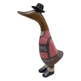 Brave Wings Hand Carved Wooden Bamboo Duck ~ Pink Oktoberfest 20cm High ~ Ornament Sculpture Figurine Statue Unique Table Decoration Home Decor ~ 5233