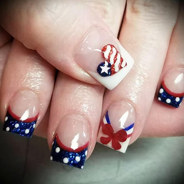 24Pcs Independence Day Press on Nails Short French Tip Fake