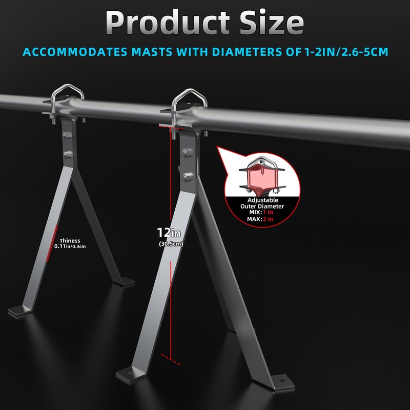 12" Heavy-Duty Antenna Mast, Antenna Wall Mount, Windproof Antenna Mounting