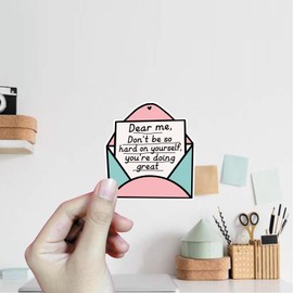 (3Pcs) Dear Me Don't Be So Hard On Yourself Sticker Inspiration Quote Sticker Decal Waterproof Vinyl Stickers Adult for Laptop Kindle Car Tumbler Water Bottle Mug Phone Notebook - Size 3”x2,8”