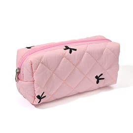 BAYTORY Floral Pencil Case, Cosmetic Bag with Smooth Zipper, Flower Pencil Pouch, Small Floral Design, Soft Multifunctional Pencil Bag, Aesthetic Stationery Organizer, for Women and Girls (Pink)