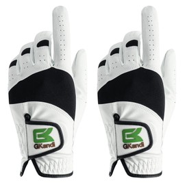 Golf Gloves Men Left Hand Right Leather Cabretta Upgraded All Weather Value 2 Pack, Mens Golf Gloves Right Handed Golfer Durability Comfortable Fit (White, L-Worn on Left Hand)