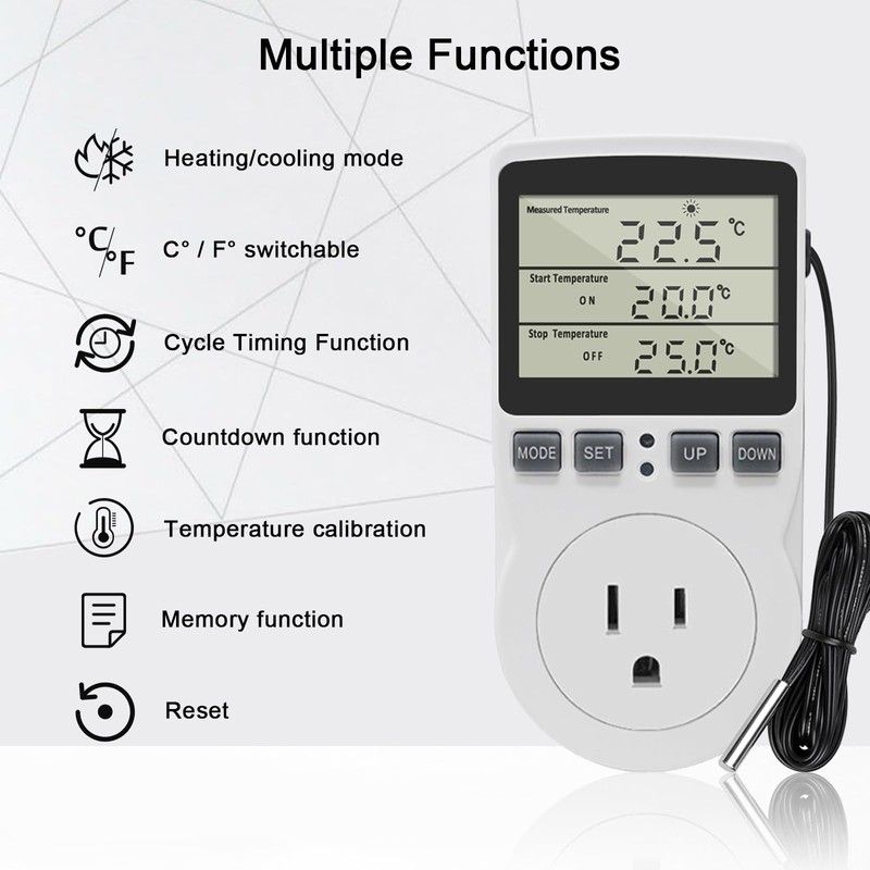 KETOTEK Digital Thermostat Outlet Plug Temperature Controller Outlet Socket 120V
