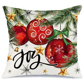 AACORS Christmas Pillow Cover 18X18 Inch Baubles Christmas Tree Stars Joy Decoration Holiday Farmhouse Winter Pillow Case for Sofa Couch Decor（Red） AA613-18