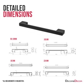 Decoranddecor Dimora Pull Handle D Shape Rectangular Profile Zinc (96mm or 128mm, Matt Black, 1 Pack)