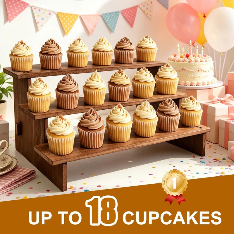 Mobpqable 3 Tier Cupcake Stand Wood - 30s Quick Assembly,