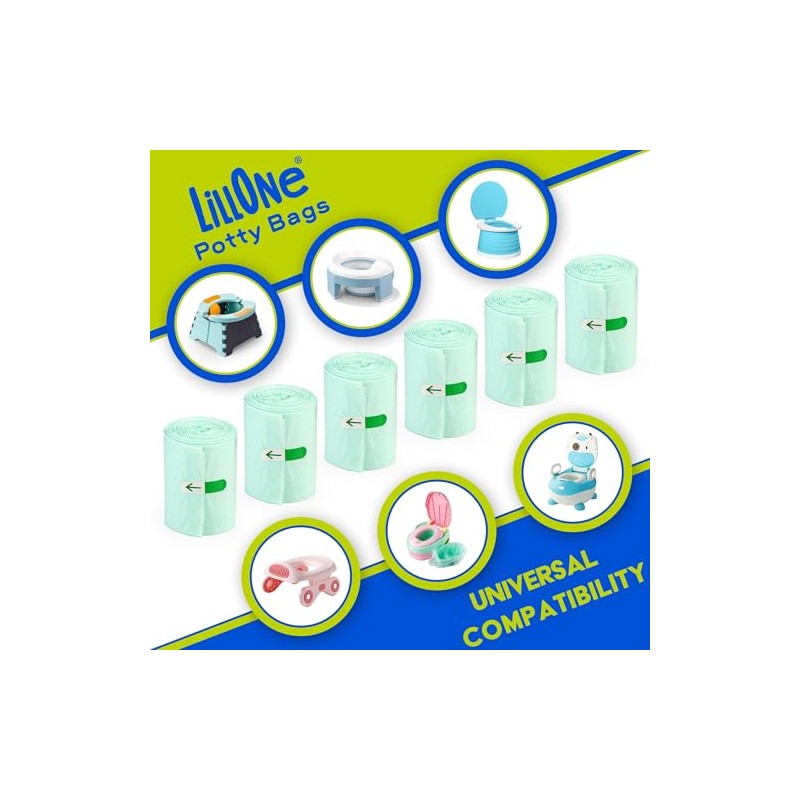 LillOne – 90 Universal Portable Potty Bags with Drawstring –