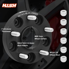 HISH 5x114.3 Wheel Spacers, Forged 1 Inch Wheel Spacer with Hubcentric 5x4.5 66.1mm Bore M12x1.25 Lugs, 6061-T6 Aluminum Alloy, Fit for 370Z 350Z 240SX 300ZX GTR Murano Maxima Sentra