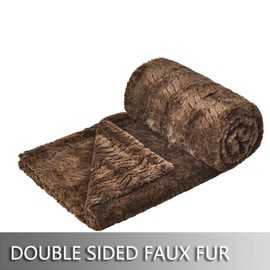 YUSOKI Luxury Faux Fur Blanket,Soft Fuzzy Fluffy Cozy Blanket Plush Furry Comfy Warm Blanket for Couch Bed Chair Sofa Bedroom Men Boys Gift(Brown,Queen 90"x90")
