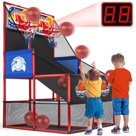 2 in 1 Dual Basketball Arcade Game Indoor/Outdoor With LED Scoring and Sound, Sport Play Toy Includes 6 Balls & Instruction & Pump For Teen Kids Toddler Birthday Christmas Carnival Backyard Party Gift