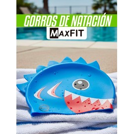 Maxfit Gorro de Natación Silicona Profesional, Gorro de Natacion Niño Modelo de Piraña, Gorra Natación Unitalla de Alta Calidad
