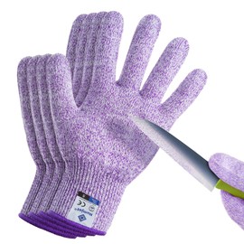 Numjot Cutting Gloves, Food Grade Level 5 Protection, Safety Kitchen Cut Gloves for Oyster Shucking, Fish Fillet Processing, Mandolin Slicing, Meat Cutting and Wood Carving. (Violet-Medium 2 Pairs)