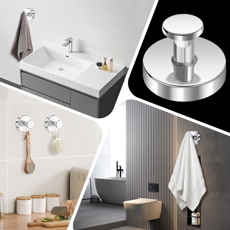 ELIUNG Shower Suction Hooks, 2 Pack Removable Bathroom Suction Hooks,