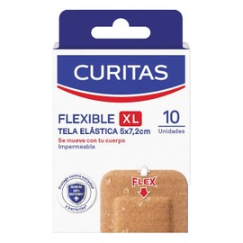 Curitas Venditas Adhesivas Flexible XL Impermeables para Heridas Más Grandes. Protegen la herida contra la suciedad y bacterias, 10 piezas