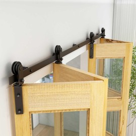 TSMST 9ft/108" Bi-Fold Sliding Barn Door Track Kit for 4 Doors,Heaving Duty Barn Door Hardware Kit,Quietly and Smoothly I Shape Hanger(No Doors)