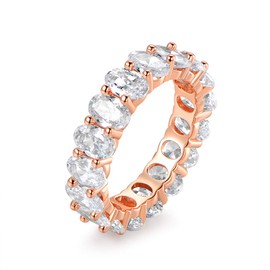 Barzel 18k White Gold/Rose Gold & Gold Plated Eternity Oval Cut Cubic Zirconia Eternity Ring Band, Brass, Cubic Zirconia