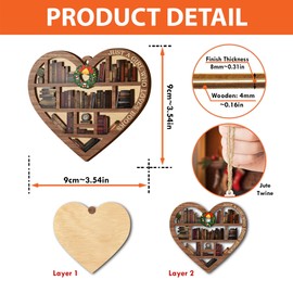 V VIBEPY All Over Printed, Book Lovers Ornaments, Bookshelf Heart Ornaments, Christmas Book Ornaments, 3.2"x3.5" 2 Layer Ornaments, Gift for Girl Book Lovers, Gift Idea for Christmas