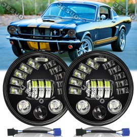 JESUO For 2003-2009 Hummer H2 Pair 7" inch Round LED Headlights High Low Beam DRL Lamp