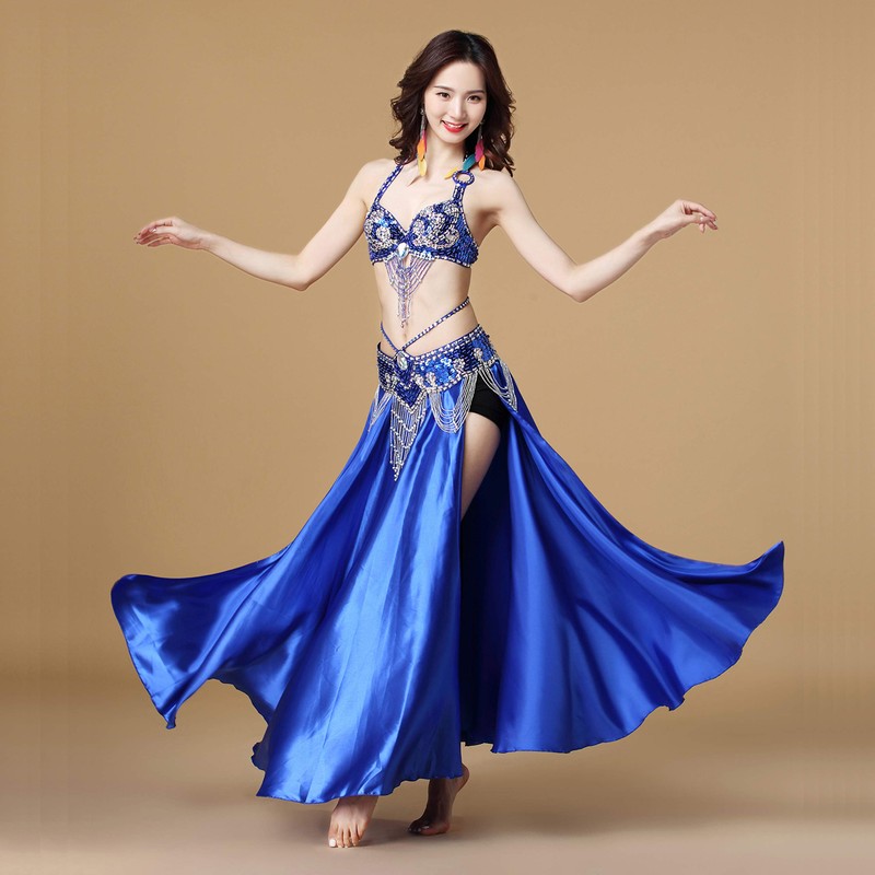 MUNAFIE Belly Dance Skirt Two Side Slit Satin Skirt Dark