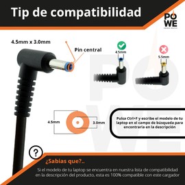 PO WE 65 W 19.5 V 2.31 A 4.5 x 3.0 mm Cable de alimentación de Repuesto Adaptador de CA para Laptop para HP 719309 – 001 719309 – 003, 721092 – 001, 741727 – 001, 740015 – 001HSTNN-CA40 ADP-45WD B