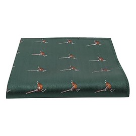 King & Priory Dark Green Herringbone Embroidered Pheasant Pocket Square, Handkerchief