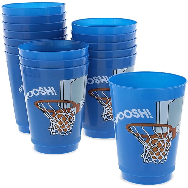 BLUE PANDA Reusable Blue Tumblers, 16 Oz Plastic Cups for Basketball Party Supplies (16 Pk)