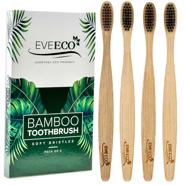 EveEco 4 Count I Bamboo Toothbrush I Soft Bristles Best