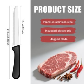 LECEHIVO 220 Pcs Steak Knives with Plastic Handle 8.39 Inches Stainless Steel Round Tip Serrated Blade Set 4.72 Inch Blade for Kitchen Restaurant
