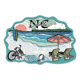 Die Cut Sticker Nags Head, North Carolina, Beach Scene, Sketch, Contour Vinyl Sticker 3 to 6 inches, (Waterproof Decal for Cars, Water Bottles, Laptops, Coolers), Large