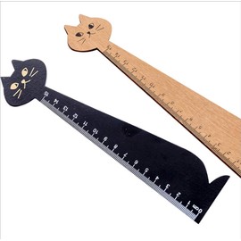WOIWO 2PCS Cartoon Ruler Cat Drawing Ruler Cute Wooden Ruler Environmental Retro Stationery Straight Ruler School Supplies