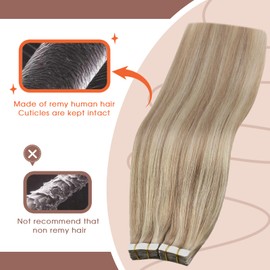 Sunny Hair Tape in Hair Extensions Human Hair Ash Blonde Highlights Tape in Hair Extensions Ash Blonde Mix Blonde Hair Extensions Tape in Human Hair Blonde Highlight Tape in Extensions 50G 20Pcs 16In