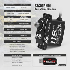 AGFRC 11.5KG Mini RC-Steering-Servo-Motor - 0.060Sec High Speed HV Stell Gear Brushless Digital Smart Servo for 1/16 RC Car Crawler Truck(SA30BHM)
