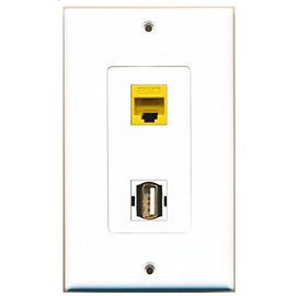 RiteAV 1 Port USB A-A 1 Port Cat6 Ethernet Yellow Wall Plate OVERSIZED Jumbo MIDI