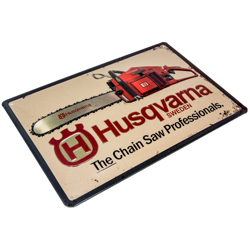 Retro Tin Sign – Chainsaw, Forest, Lumberjack – High-Quality Embossed
