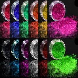 Western World Holographic 5g each Nail Glitter 12 colors Holographic Glitter Effect Ultra Fine Glitter Powder Manicure Decoration Tips Multicolor(Pack of 12 Pcs)