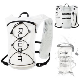 Running Vest for Women Men, Adjustable Hydration Backpack Breathable Reflective with 1.5L Water Bladder for Hiking, Trail, Running, Marathons, Cycling (White, One Size)