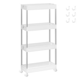SONGMICS Carrito Organizador de 4 Niveles con Ruedas, Estante Estrecho para Cocina y Baño, Ahorro de Espacio Blanco 42x14.4x86 cm MKSC08WT