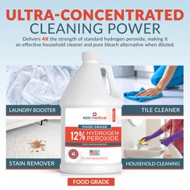 Epic Medical Supply 12% Food Grade Hydrogen Peroxide – Ultra-Concentrated H2O2 Peroxide Cleaner – 1 Gallon Bottle – Bleach Alternative for Household Cleaning, Laundry, Glass & More – Made in USA (1)