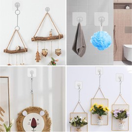 Delur 6 Pack Adhesive Wall Hooks & 2Pcs 4 Inch S-Hook Hanging Chain, Self Adhesive Ceiling Hook Sticky Heavy Duty 11lb(Max) Transparent Reusable Waterproof Hanger for Keys Coats Hats Towels & Bags