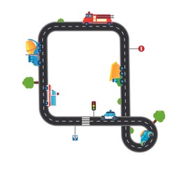 Vinyl Road Decal Design Home Art Vehicles Concrete Mixer Firetruck Ambulance Police Car Wall Decor | 22" x 28" Kids Bedroom Living Room Road Signs Trees Traffic Lights Decoration Sticker