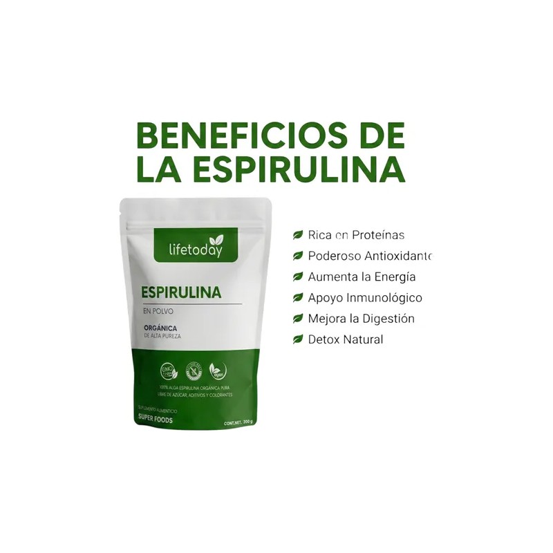 Lifetoday Espirulina En Polvo Organica- 2 Piezas 200g