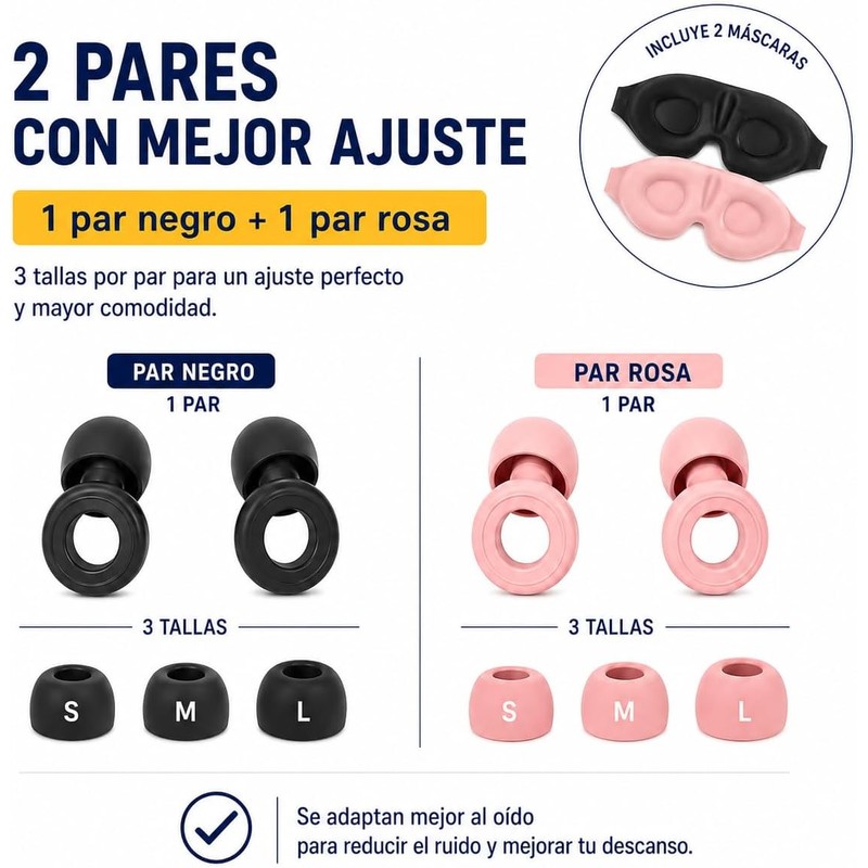 2 Pieza Antifaz para Dormir y 2 Pares Tapones Auditivos