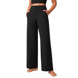CRZ YOGA Womens Butterlift High Waisted Wide Leg Pants with Pockets 31" - Yoga Lounge Pants Buttery Soft Comfy Casual Black Large