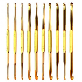 AvoDovA 10 Pcs Crochet Hooks Double Head, Knitting Handle Crochet Hooks, 2mm-10mm Gold Crochet Hooks Set Needles Craft Making Tool