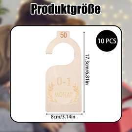 Pack of 10 Wooden Baby Size Dividers, Baby Clothes Separator 50-104, Baby Clothes Children's Clothes Hangers, Ideal for Newborn to Toddlers, Divider for Newborn Clothing Classification